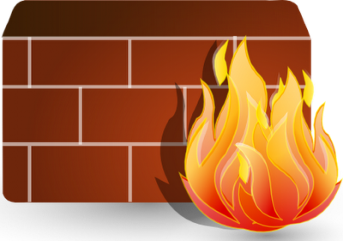 image of a brick wall and an open flame representing a firewall